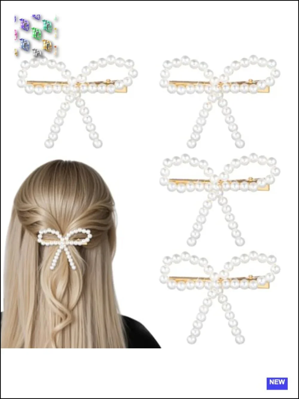 4 Pearl Bow Hair Clips, Non-Slip Duckbill Clips, Wedding Hair Accessories